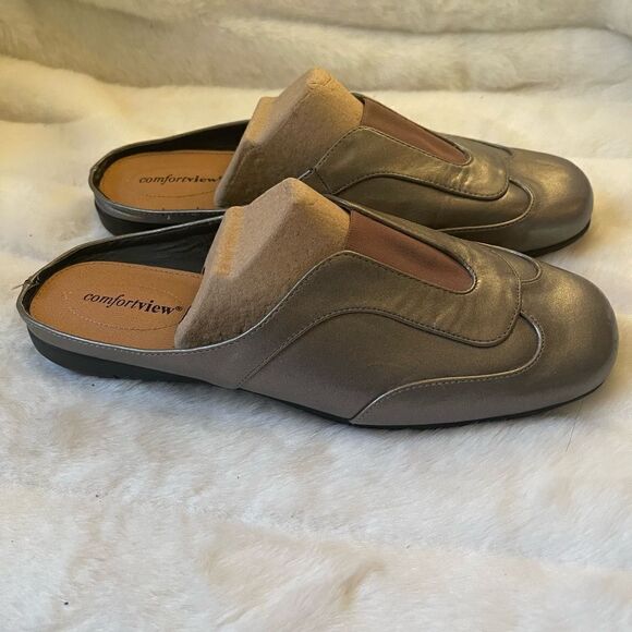 Comfort view Kailey metallic brown faux leather slides sandals size 10W - Picture 2 of 9